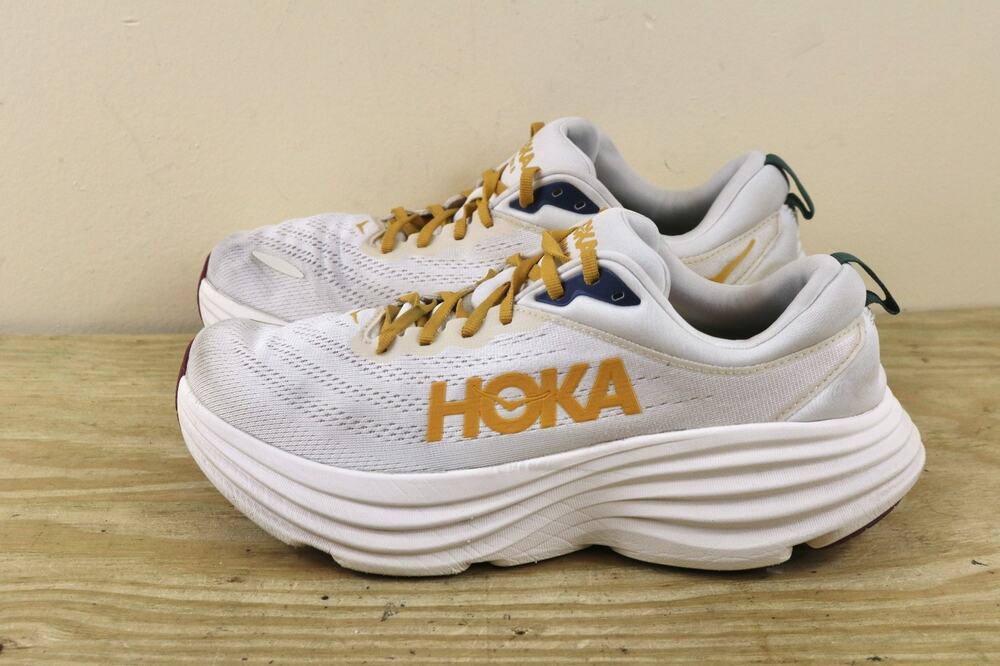Hoka One One Mens 10.5D Bondi 8 Off White 1123202 OST Running Sneakers